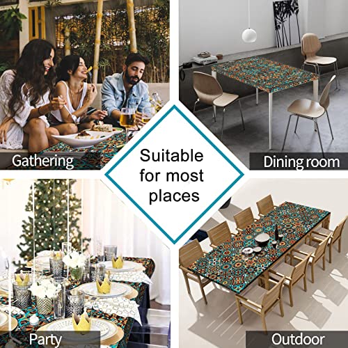Tablecloth for Folding Table, boho Picnic Table Cover, Waterproof Fitted Table Covers for 6 Foot Tables, Elastic Rim Plastic Table Cover for Picn