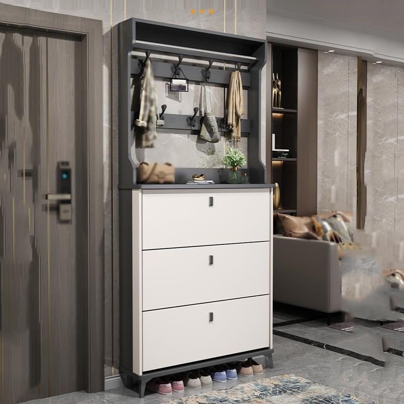 JYDQM Shoe Cabinet With Coat Hanger Tipping Bucket At Home Door Large Capacity Space Saving Shoe Rack Thin Shoe Cabinet (Color : D, Size : 17 thi