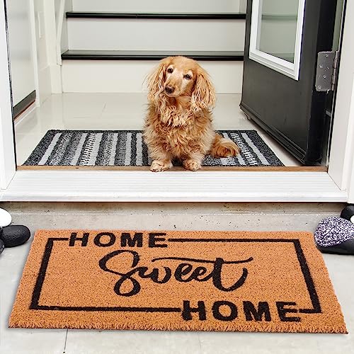 Relaxdays Coir Doormat, 80% coconut 20% plastic, Natural/Black, 60 x 40 cm