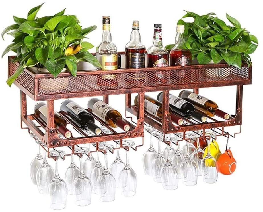Metal Wine Rack Wall Hanging Wine Bottle Storage Rack Wine Glass Holder Wall Décor For Home Interior Champagne Stemware Goblet Organization Displ
