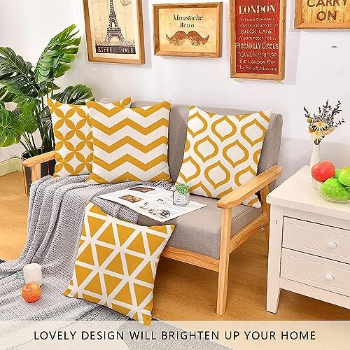 Hangood Waterproof Cushion Covers Outdoor Garden Geometry Set of 4pcs Throw Pillow Case Home Decorative Sofa Protectors Chair Living Room Yellow