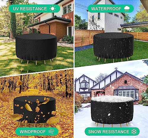 Gutsbox Garden Furniture Covers Waterproof Round Patio Furniture Covers 420D Heavy Duty Oxford Fabric Outdoor Patio Table Cover, Waterproof, Wind