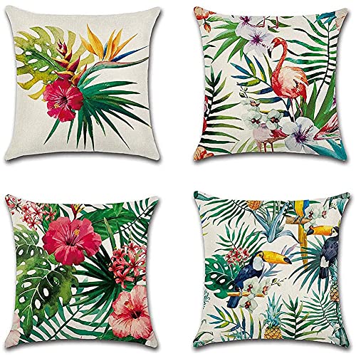 Set of 4 Cushion Covers, Tropical Plants Pattern Waterproof Throw Pillow Covers, Waterproof Cushion Covers, Outdoor Throw Pillow Case for Outdoor