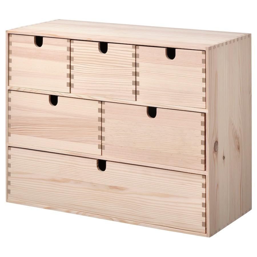FAKHRI MOPPE Mini chest of drawers, pine, 42x18x32 cm, Home Office Wooden Desk Storage Organizer Box with 6 Drawers