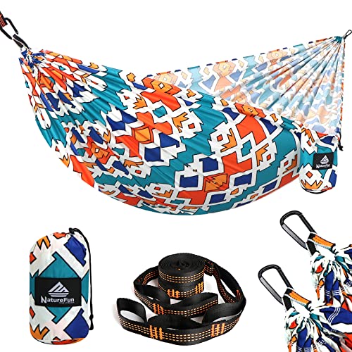 NATUREFUN Ultra-Light Travel Camping Hammock | 300kg Load Capacity,(300 x 200 cm) Breathable,Quick-drying Parachute Nylon | 2 x Premium Carabiner