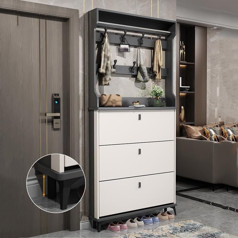 JYDQM Shoe Cabinet With Coat Hanger Tipping Bucket At Home Door Large Capacity Space Saving Shoe Rack Thin Shoe Cabinet (Color : D, Size : 17 thi