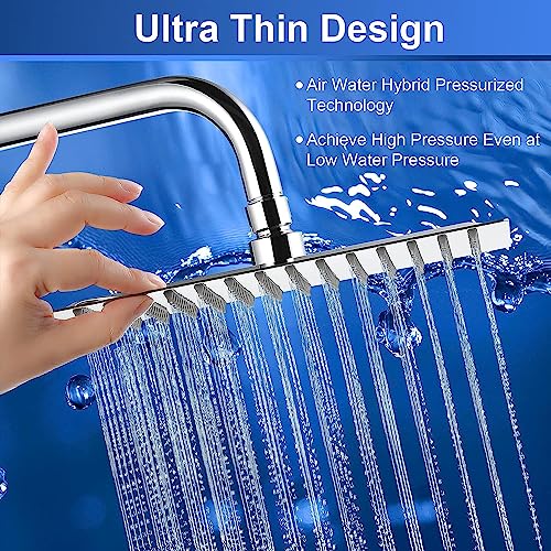 Rain Shower Head, VIGIME High Pressure Square Rainfall Showerhead, 304 Stainless Steel Fixed Shower Heads with 144 Silicone Jets for The Ultimate