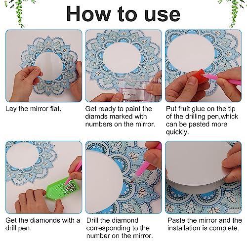 SAVITA Diamond Painting Mirror Kits, Mandala Style Diamond Art Makeup Mirror Diamond Painting Makeup Mirror Painting Mirror for Girls Women Arts