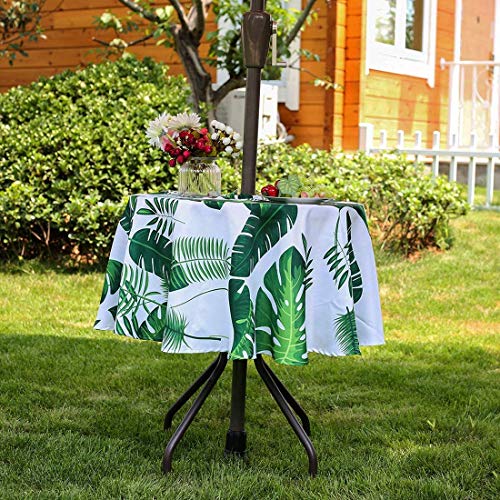 Eternal Beauty 152cm Round Palm Leaf Indoor Outdoor Splashproof Tablecloth with Umbrella Hole and Zipper for Patio Garden Party and BBQ (60")