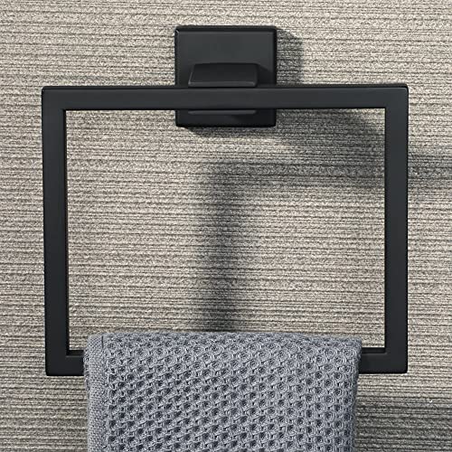 Sayayo Black Towel Rail Hand Towel Holder Towel Ring Wall Mounted for Bathroom Kitchen, SUS304 Stainless Steel Modern Square Design, EGK8009-B