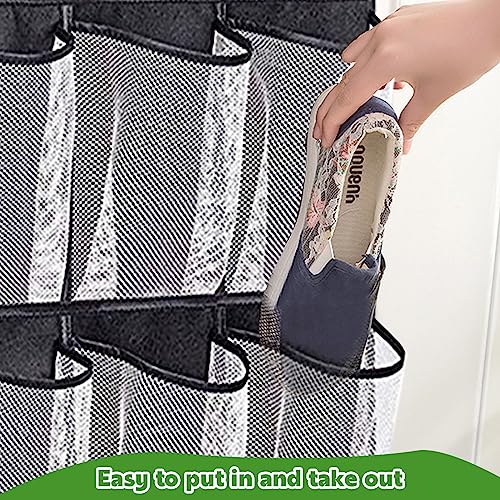Omevett Over the Door Shoe Storage Organiser Hanging over Door Shoe Rack Holder with 24 Large Mesh Pockets Hanging Shoe Organizer for Kitchen, Be