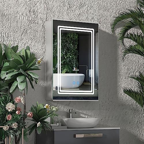 LUMIRRORS® Bathroom Mirror Cabinet with LED Lights Shaver Socket Dimmable Brightness Touch-Switch Demister Adjustable Shelves Aluminium Cabinets