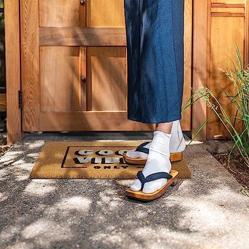 Relaxdays Welcome Coir Doormat, Good Vibes Coconut Mat, Shoe Scaper, Weatherproof, HxW: 40x60 cm, Natural/Black/White, Coco, Plastic, 60x40 cm