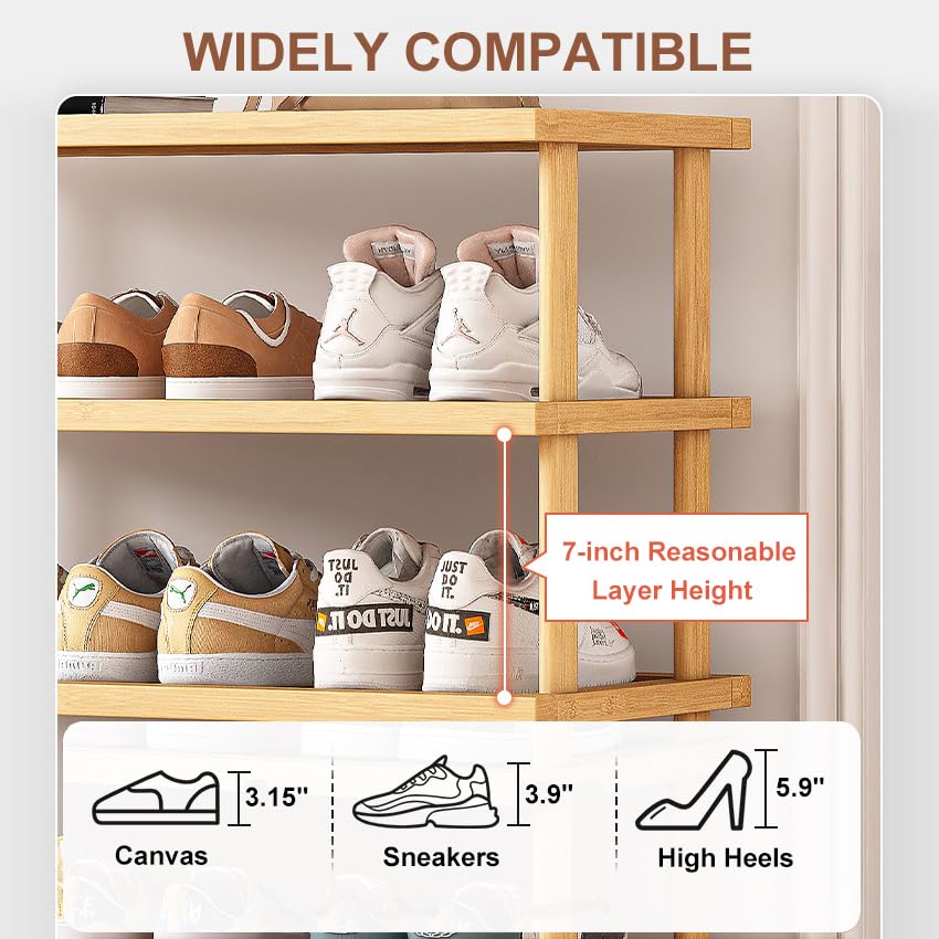 QYESWHSR 5 Tier Shoe Rack for Closet, Narrow Shoe Rack for Entryway, Small Bamboo Shoe Organizer, Space Saving Narrow Shoe Shelf, Stackable Shoe
