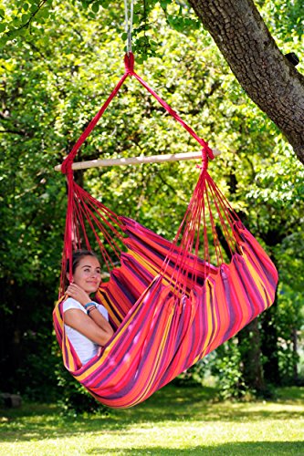 Laminvale Ltd AMAZONAS hanging chair Relax Vulcano weatherproof UV-resistant with wooden crossbar 85 cm to 120 kg colorful stripes