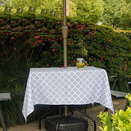 MKISHINE Tablecloth for patio table,bonus 6 clips fit patio table perfectly with opening for umbrella stand,robust, waterproof,machine washable w