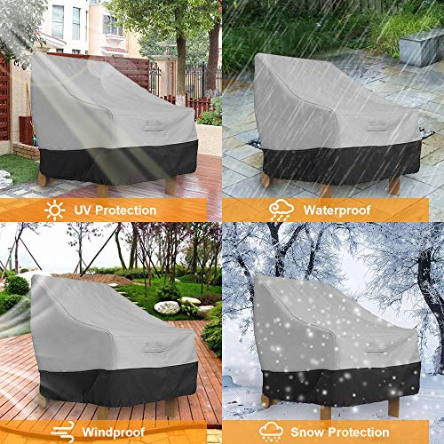 FOUNDOVE 2PCS Patio Chair Cover Waterproof for Garden Deep Seat Lounge Chair, Veranda High Back Armchair Sofa Furniture Covers (96.5 * 89 * 79cm,