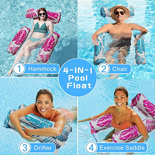GAWEI Water Hammock, 2 Pack Inflatable Pool Floats Hammock 4-in-1 Swimming Pool Hammock,Swimming Pool, Water Lounge Party Toys for Adults (rose b