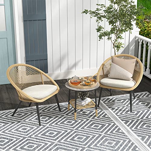 Grand patio Bistro Set 3-Piece All-Weather Wicker Steel Modern Boho Glam rattan garden furniture,Tan