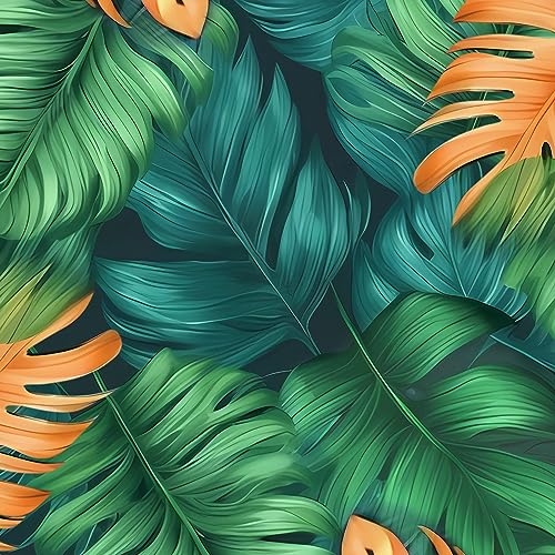 G-dake Round Tablecloth Wipeable, Hawaiian Polyester Circular Table Cloth Waterproof Wrinkle and Stain Resistant Tropical Palm Leaf Table Cover f