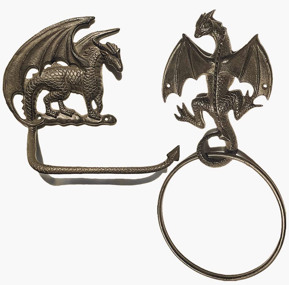 Konjouror Cast Iron Antique Dragon Towel Ring, Wall Mounted Medieval/Gothic Accessories for Bathroom