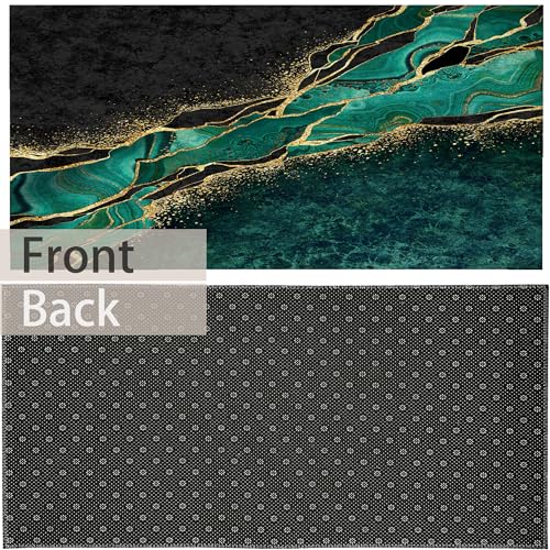 TUBAMQ Black Green Marble Door Mat,Welcome Doormat 17 x 30 Inch Decorative Home Floor Mat, Non Slip Rubber Back and Strong Water Absorption for O
