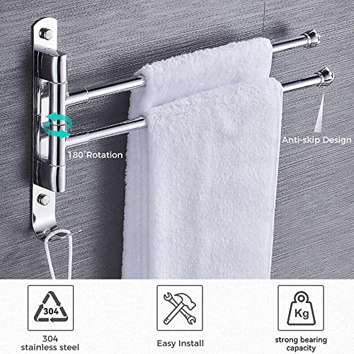 bowarepro Swivel Towel Rail 304 Stainless Steel Towel Rail Wall Mounted 30CM Chrome 2-Arm Swivel Towel for Bathroom Kitchen