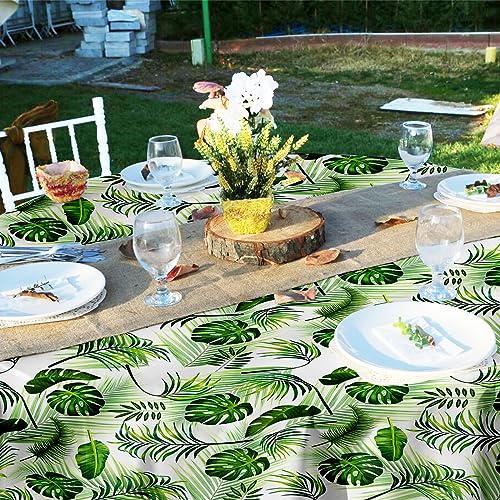 G-dake Round Tablecloth Wipeable, Hawaiian Polyester Circular Table Cloth Waterproof Wrinkle and Stain Resistant Tropical Palm Leaf Table Cover f