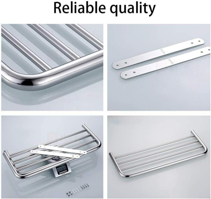 XHALERY Towel Shelf Towel Rack Bath 304 Stainless Steel Double Towel Shelves Holder 57CM Towel Row Wall Mounted Towel Rail Bar Hotel Rail Shelf S