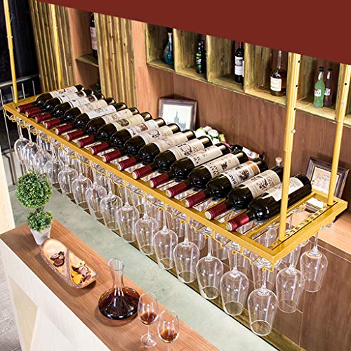 KEppd Wine Rack Wall Mounted - Ceiling Wine Racks, Adjustable Height Wall Mounted Hanging Wine Bottle Holder Glass Goblets Stemware Rack Holder V
