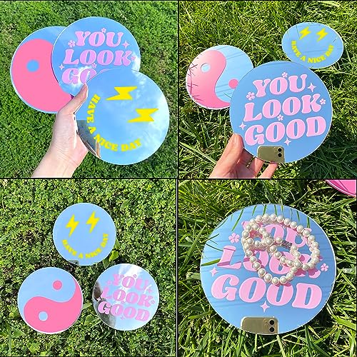 Mirrors for Wall - Preppy Acrylic Round Mirror Pink Aesthetic Wall Decor Art for Teen Girls Hanging Bedroom Bathroom Livingroom Set of 3Pcs