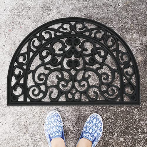 Relaxdays Rubber Doormat 60 x 40 cm, Weatherproof, Non-Slip, Ornaments, Indoor and Outdoor Door Mat, Black
