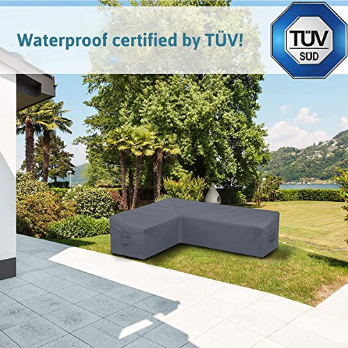 smartpeas L Shaped Outdoor Furniture Covers for Garden - Dimension 255x255x100 cm 70 - Grey Waterproof Cover for Patio Corner Sofa in L Shape - P