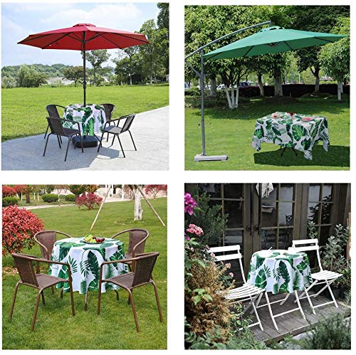 Eternal Beauty 152cm Round Palm Leaf Indoor Outdoor Splashproof Tablecloth with Umbrella Hole and Zipper for Patio Garden Party and BBQ (60")
