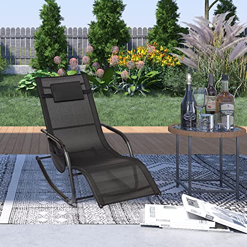 Mondeer Rocking, Textoline Sun Lounger Outdoor Relaxing Breathable Mesh Chair with Removable Headrest for Patio Rocker Pillow Garden Furniture, A