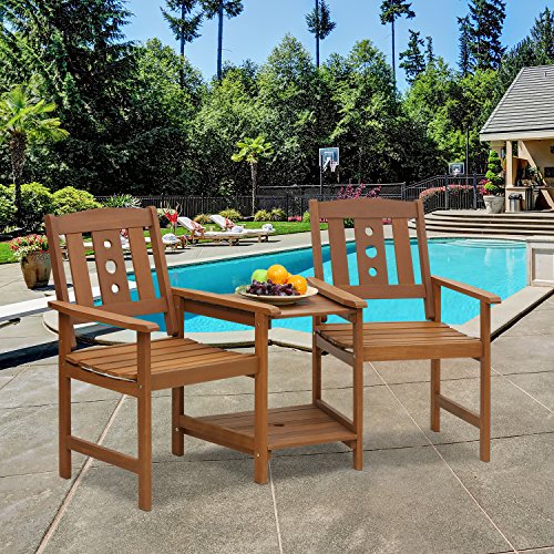 Furinno Outdoor Hardwood Jack & Jill Chair Set, Wood, Natural, 162.1 (W) x 91.4 (H) x 72.9 (D) cm