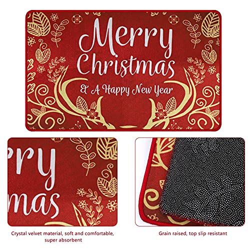 TSLBW Christmas Doormat Printed Non-Slip Rugs Merry Santa Claus Patterned Carpet Floor Door Mat for Entrance Living Room Bedroom Bathroom Xmas Ho