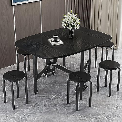 Kitchen Folding Dining Table, Extendable Butterfly Table, Space Saving Wood Rectangular Drop Leaf Table, Versatile Dinner Table with 6 Wheels, fo