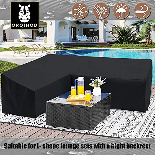 Orqihod L-shaped Garden Furniture Cover Waterproof 600D Heavy Duty Garden Rattan Corner Furniture Covers with Storage Bag 215x215cm Black Protect