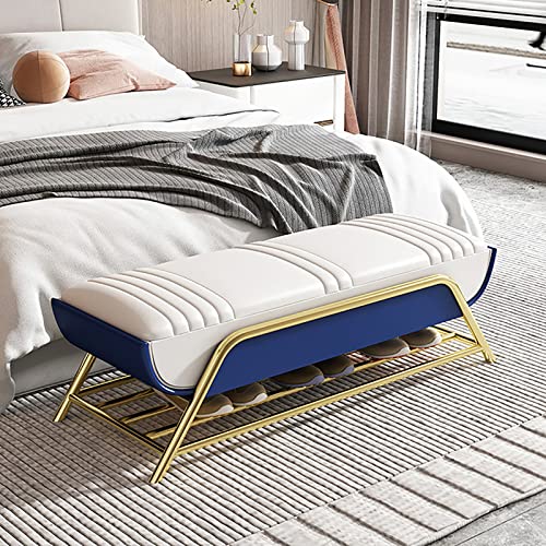 Storage Bench with Shoe Rack,Multifunction Storage Bench,End of Bed Bench,Shoe Bench,Luxurious Leather Bench Entryway Bench Bedroom Bench-Blue 10