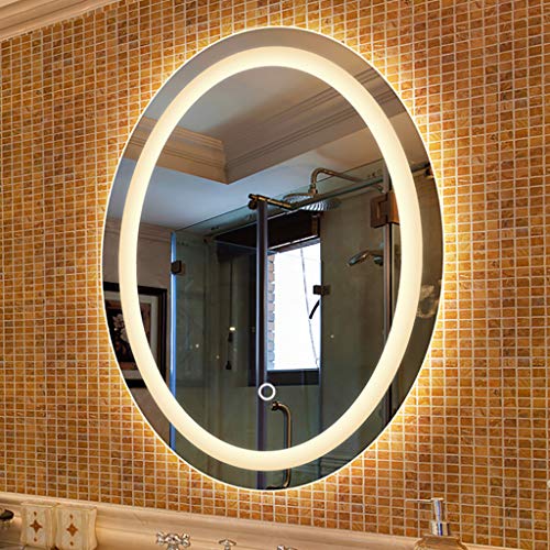 Oval Illuminated Bathroom Mirror with Led Light and Demister Pad Touch Sensor Wall Mounted Makeup Shaving 2 Sizes, f,