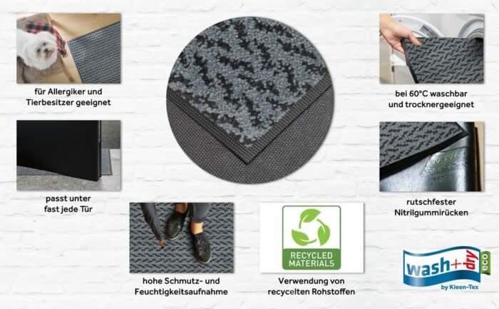 wash+dry Duo Mocha Doormat 35 x 75 cm Washable for Indoor and Outdoor Use