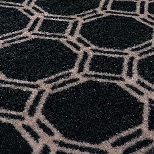JVL Mega Highly Absorbent Machine Washable Runner Mat, Octagon Design, Black,White, One Size