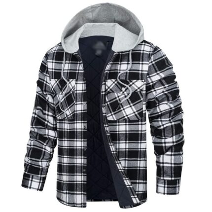 GLUXIT Men's Hooded Facecloth Jacket Thick and Warm Winter Jacket Autumn Plaid Shirt Jacket Cotton Hoodie