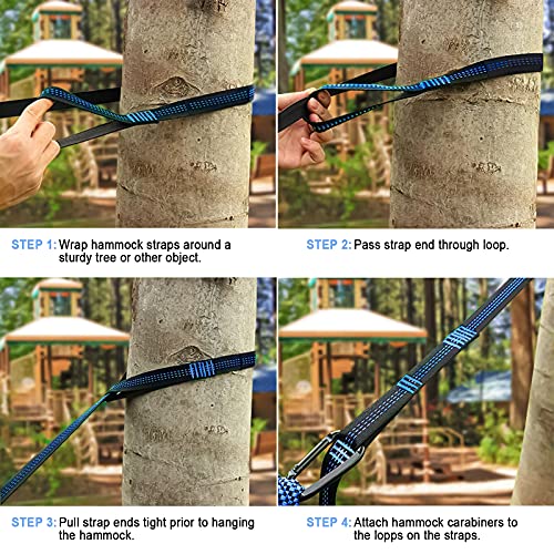 LeaderPro 10 Feet Hammock Straps (2 Pack), 3 m x 2.5 cm, Max bearing 400 kg, Camping Hammock Accessories Suspension System, with 2 Hook Carabiner