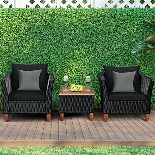 MIAOZI 3PCS Outdoor Patio Rattan Furniture Set Wooden Table Top Cushioned Sofa Black Coffee Table (Color : Argento)