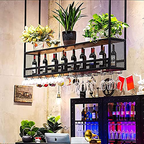 EMISOO Hanging Ceiling Shelf Wine Glass Holder, Upside Down Wine Rack, Simple Style Iron Hanging Wine Glass Rack Ceiling Decoration Shelf, for Ba