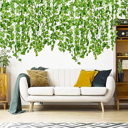 STBNVF 6 Pcs Vines, Fake Ivy, Vines for Bedroom Aesthetic, Bedroom Decor, Fake Plants, Green Ivy with Nylon Cable Ties, Plants Ivy Vine for Garde