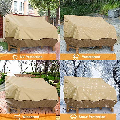 FOUNDOVE Patio Lounge Bench Covers Waterproof, Garden Loveseat Furniture Protection Cover, Wind-resistant Sofa Couch Chair Cover with Drawstring