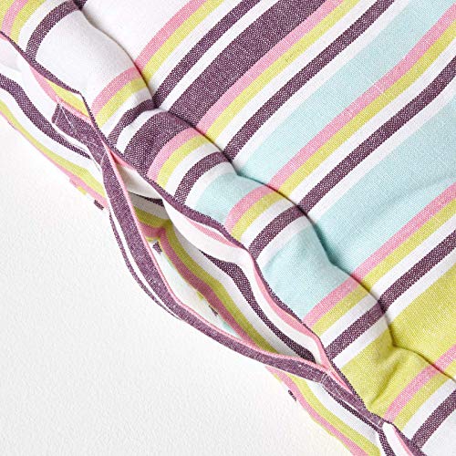 HOMESCAPES Osaka Multi Stripes Floor Cushion - 100% Cotton - 40 x 40 x 8 cm Square - Indoor - Garden - Dining chair booster Seat Cushion Pad